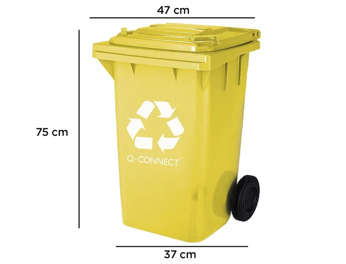 Q-connect Papelera Contenedor Plástico Amarillo para Plásticos y Envases Metálicos 100L con Tapa y Ruedas 750x470x370 mm