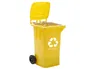 Q-connect Papelera Contenedor Plástico Amarillo para Plásticos y Envases Metálicos 100L con Tapa y Ruedas 750x470x370 mm