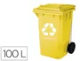 Q-connect Papelera Contenedor Plástico Amarillo para Plásticos y Envases Metálicos 100L con Tapa y Ruedas 750x470x370 mm