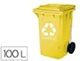 Q-connect Papelera Contenedor Plástico Amarillo para Plásticos y Envases Metálicos 100L con Tapa y Ruedas 750x470x370 mm