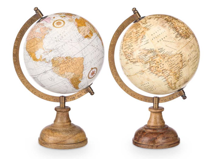 Giftdecor Globo Terraqueo decorativo de 15 cm, modelo mate, en madera, plástico y hierro - multicolor (Set de 8)