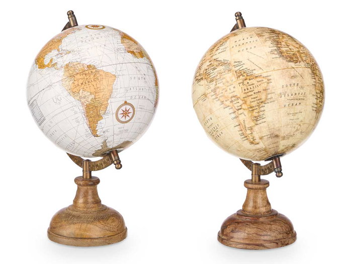 Giftdecor Globo Terraqueo decorativo de 15 cm, modelo mate, en madera, plástico y hierro - multicolor (Set de 8)