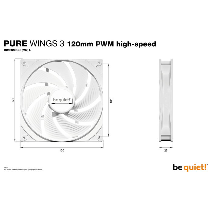 be quiet! Pure Wings 3 PWM high-speed Ventilador 120mm Blanco