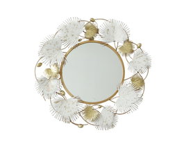 DKD Home Decor Espejo de Metal y Cristal con Diseño de Hojas, Dorado y Blanco, 93x7x93 cm