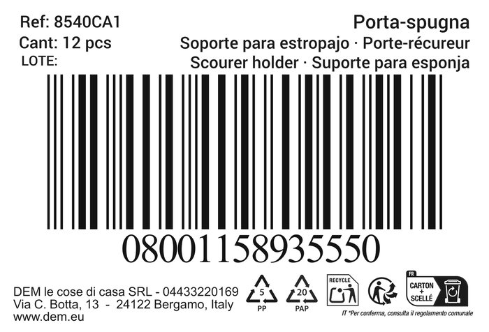 Inde Soporte De Estropajo Blanco 14,4 cm Ancho x 8,1 cm Alto x 20,6 cm Largo (12 Unidades)