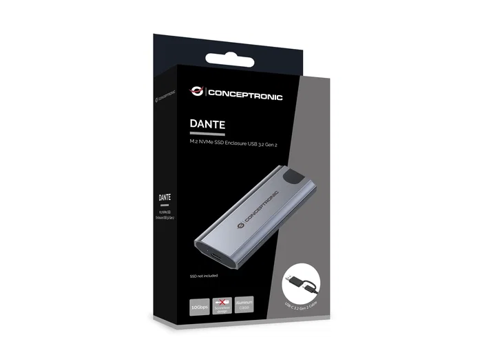 Conceptronic DANTE05G Caja Externa para SSD M.2 NVMe USB 3.2 Gen 2 (10 Gbps) Tipo C de Aluminio Gris