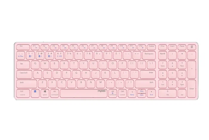 Rapoo E9700M Teclado Oficina Inalámbrico RF + Bluetooth 5.0 2.4 GHz, Diseño Ultrafino 100% QWERTY Inglés Internacional, Switch Tecla Tijera, Color Rosa, Batería Recargable