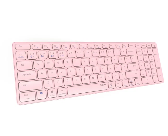 Rapoo E9700M Teclado Oficina Inalámbrico RF + Bluetooth 5.0 2.4 GHz, Diseño Ultrafino 100% QWERTY Inglés Internacional, Switch Tecla Tijera, Color Rosa, Batería Recargable