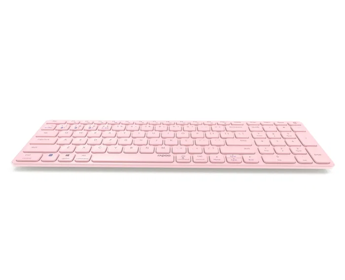 Rapoo E9700M Teclado Oficina Inalámbrico RF + Bluetooth 5.0 2.4 GHz, Diseño Ultrafino 100% QWERTY Inglés Internacional, Switch Tecla Tijera, Color Rosa, Batería Recargable