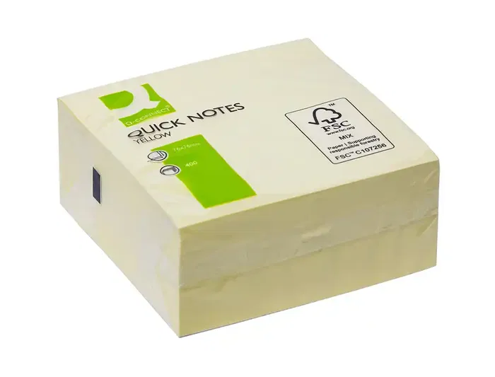 Q-connect Bloc de Notas Adhesivas Quita y Pon 76x76 mm Amarillo 400 Hojas FSC