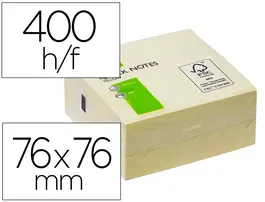 Q-connect Bloc de Notas Adhesivas Quita y Pon 76x76 mm Amarillo 400 Hojas FSC