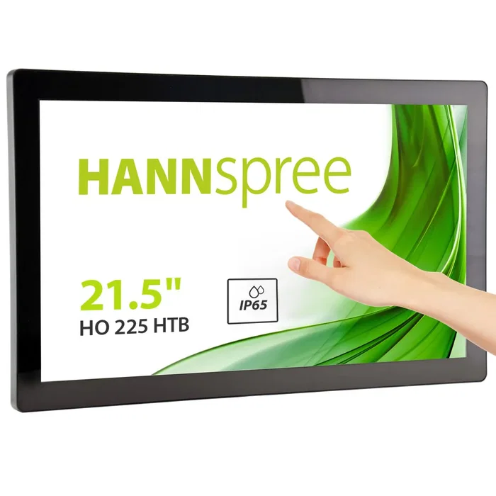 Hannspree Open Frame Monitor HO 225 HTB, 21.5" (54.6 cm) Pantalla Táctil Full HD LED, Diseño Tótem para Interior, Negro, 250 cd/m², IP65, 24/7, Con Altavoces y Montaje VESA
