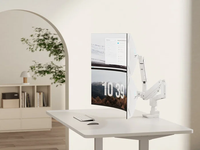 Equip 650183 Soporte de Mesa para 2 Monitores (17-35") con Resorte de Gas, VESA 100x100, Carga 20kg/Pantalla, Color Blanco