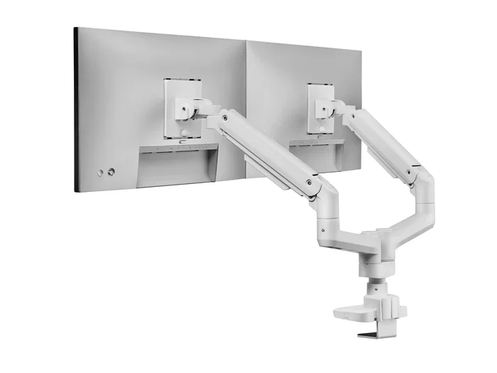 Equip 650183 Soporte de Mesa para 2 Monitores (17-35") con Resorte de Gas, VESA 100x100, Carga 20kg/Pantalla, Color Blanco