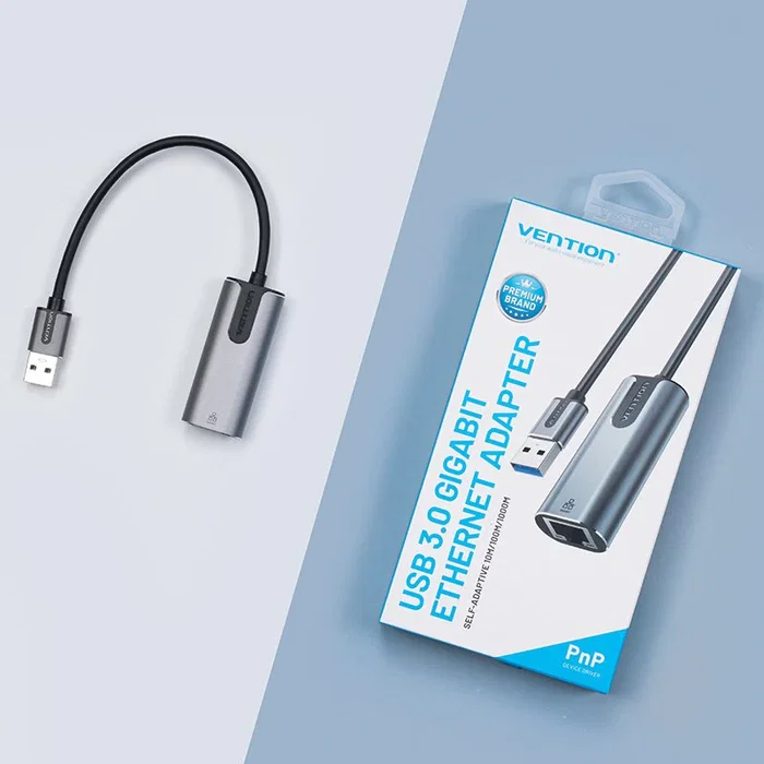 Vention Adaptador USB a Ethernet Gigabit CEWHB - USB 3.0 a RJ45, 10/100/1000 Mbps, Plug and Play, Aluminio y ABS, Gris