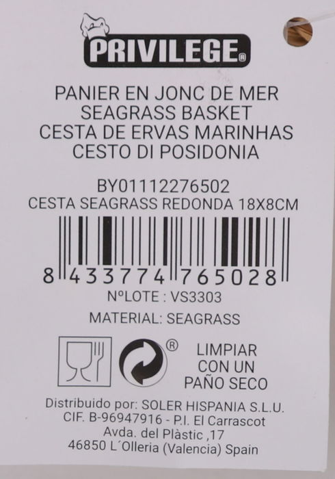 Privilege Cesta Seagrass Redonda 18 x 8 cm (24 Unidades)