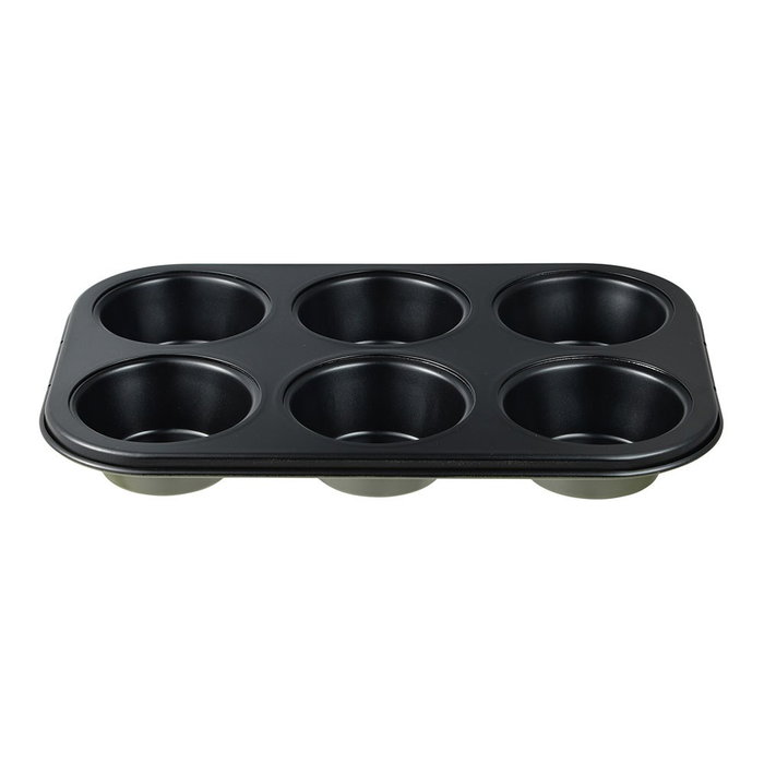 San Ignacio Molde Experto para 6 Muffins o Magdalenas, Acero al Carbono, Antiadherente Negro, 26.5 x 18.5 x 3 cm, Modelo PQ-7764C para Horno