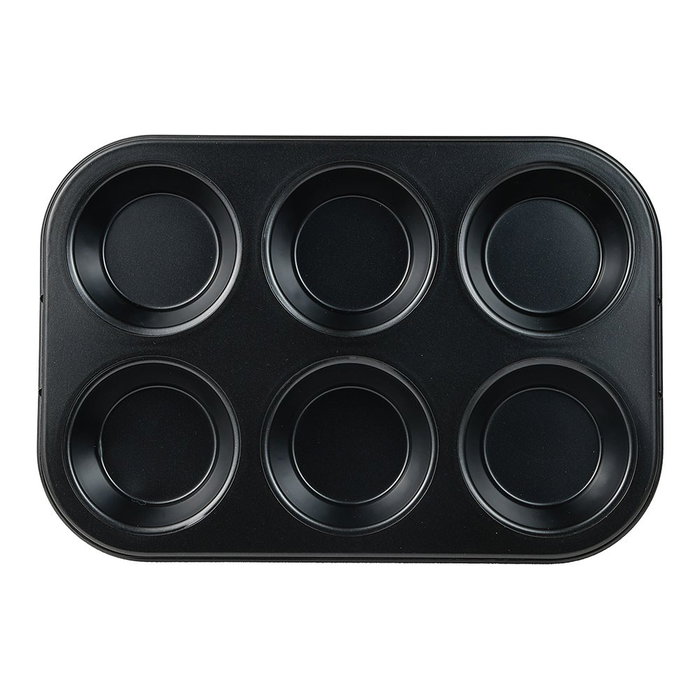 San Ignacio Molde Experto para 6 Muffins o Magdalenas, Acero al Carbono, Antiadherente Negro, 26.5 x 18.5 x 3 cm, Modelo PQ-7764C para Horno