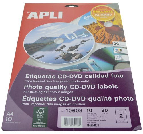 Apli Etiquetas Adhesivas para CD-ROM 117 mm Brillo Apli Etiquetas Adhesivas para CD-ROM 117 mm Brillo