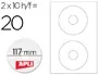 Apli Etiqueta Adhesiva 10603 Tamaño CD-ROM 117 mm para Fotocopiadora Laser Ink-Jet Caja 10 Hojas/20 Etiquetas