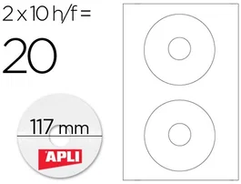 Apli Etiqueta Adhesiva 10603 Tamaño CD-ROM 117 mm para Fotocopiadora Laser Ink-Jet Caja 10 Hojas/20 Etiquetas