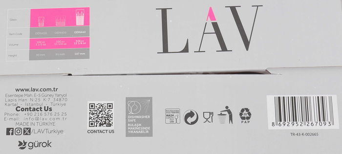 LAV Set 4 Vasos 356 cc Colección "Odin" Colores (Odn440Pft.61) (6 Cajas)