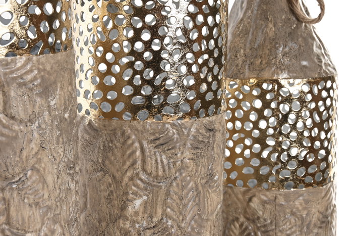 DKD Home Decor Set de 3 Jarrones de Metal y Cuerda Dorado