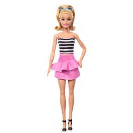 Barbie Muñeca Fashionista Top Rayas Con Falda Rosa HRH11