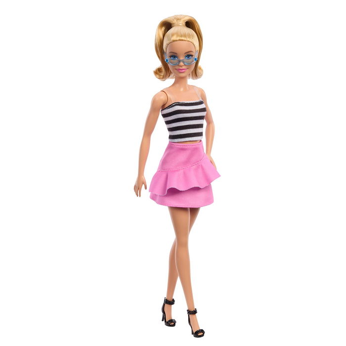 Barbie Muñeca Fashionista Top Rayas Con Falda Rosa HRH11