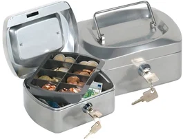 Q-connect Caja caudales 152x115x80 mm plata con portamonedas y clasificador de monedas