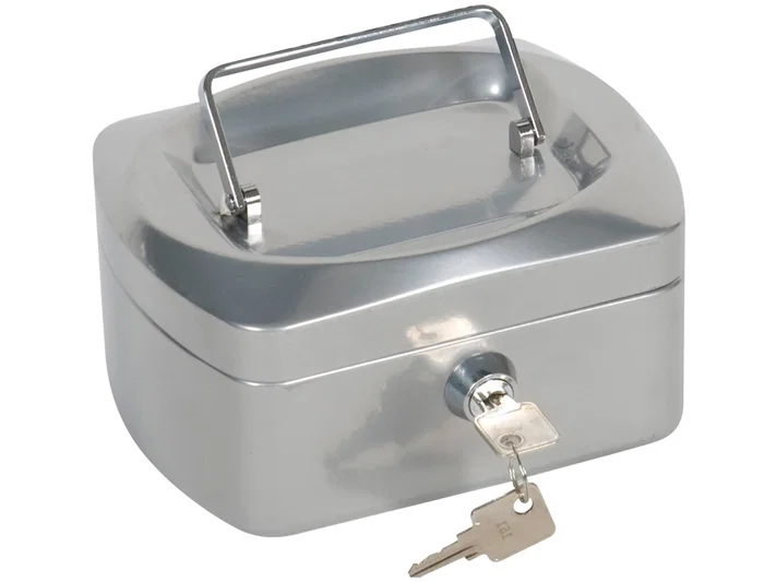 Q-connect Caja caudales 152x115x80 mm plata con portamonedas y clasificador de monedas