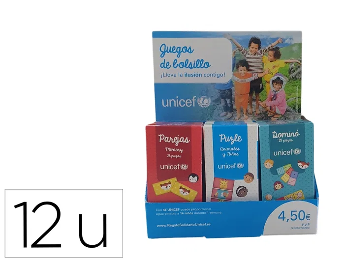 UNICEF Juego Educativo de Bolsillo Surtido Expositor de 12 unidades