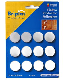 BRIPLAS Fieltro Adhesivo Redondo 22 mm Blanco (12 Unidades)