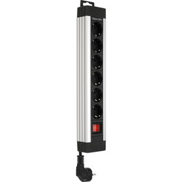 Rev Regleta Supraline de 6 tomas con interruptor, 2,4m, plata
