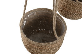 DKD Home Decor Macetero Balines Set de 3 (2 Unidades) Seagrass Plástico Natural 23 x 88 x 23 cm