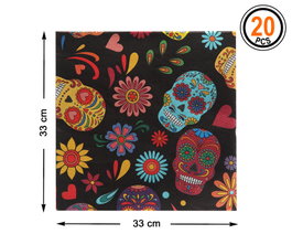 Atosa Servilletas Temáticas Día de los Muertos con Diseños de Calaveras, 20 Unidades, 33x33 cm