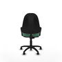 Silla de oficina Algarra con mecanismo Contacto permanente básico tapizada con Tela color Verde esmeralda. Equipada con Base poliamida negra, Brazos fijos y Ruedas de parqué