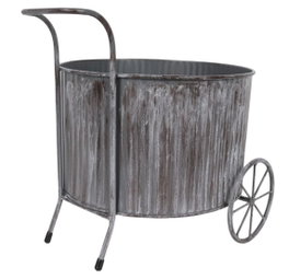 DKD Home Decor Macetero de Metal con Carro Gris Oscuro 26x30x28 cm
