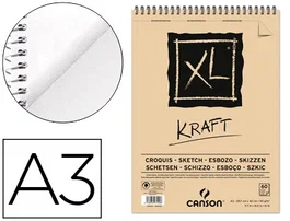 Bloc De Dibujo Canson Xl Kraft Con Espiral Papel Verjurado A3 90G 60H