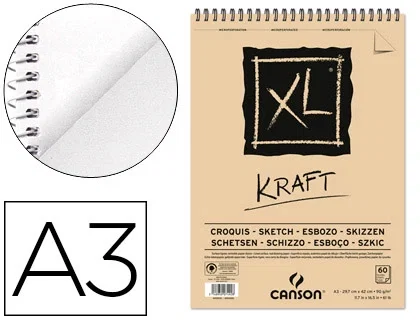 Bloc De Dibujo Canson Xl Kraft Con Espiral Papel Verjurado A3 90G 60H Bloc De Dibujo Canson Xl Kraft Con Espiral Papel Verjurado A3 90G 60H