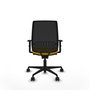 Silla de oficina Alares con mecanismo Sincro tapizada con Tela color Amarillo y malla color Negro. Equipada con lumbar 1D, Brazos 1D y Ruedas 65mm nailon