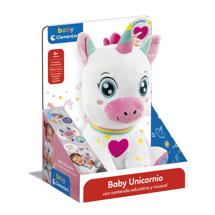 Clementoni Baby Unicornio Interactivo 55556 Peluche Educativo con Sonidos y Luces para +6 meses