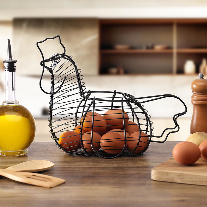 Huevera Versa Negro Acero 18 x 25 x 35 cm Gallina