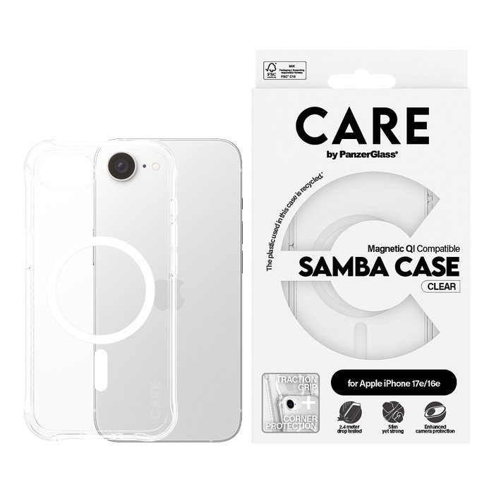 PanzerGlass Samba Case Transparente para iPhone 16e y 17e con MagSafe