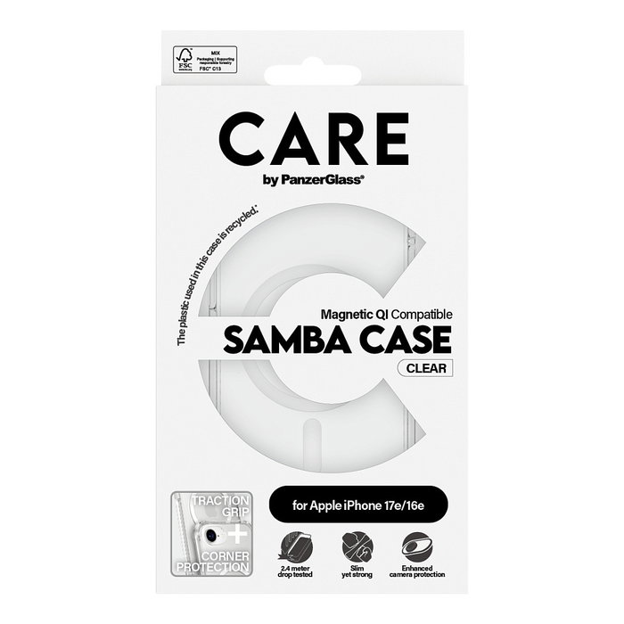 PanzerGlass Samba Case Transparente para iPhone 16e y 17e con MagSafe