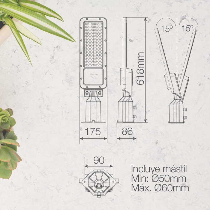 Pemali Farola LED Pro Line 150W 6500K IP65 Gris Pemali Farola LED Pro Line 150W 6500K IP65 Gris