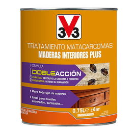 V33 Tratamiento Matacarcomas Maderas Interiores Plus, Incoloro, Preventivo y Curativo contra Carcoma y Termitas, 750 ml