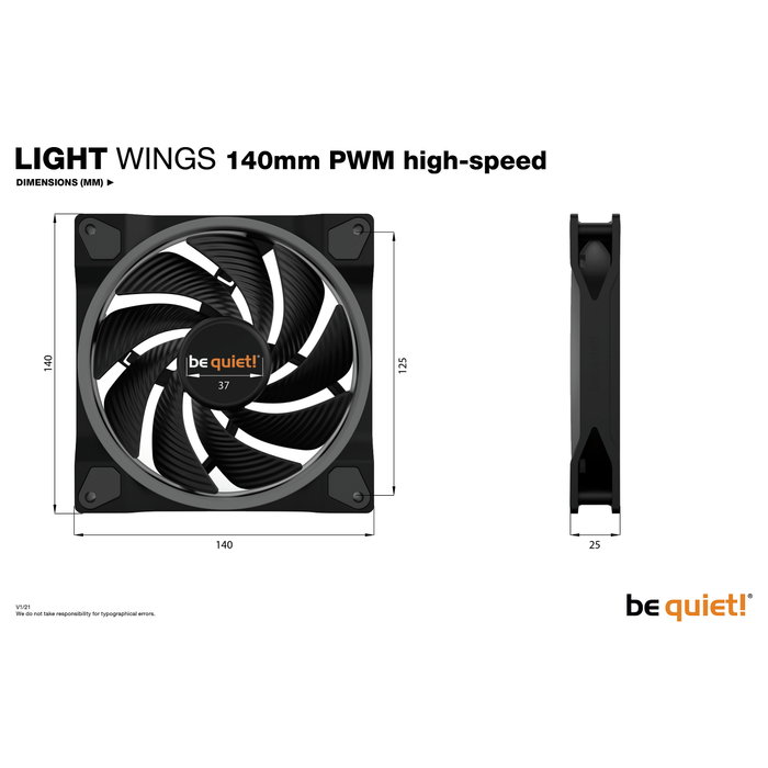 be quiet! LIGHT WINGS 140mm PWM high-speed ARGB Ventilador 14 cm