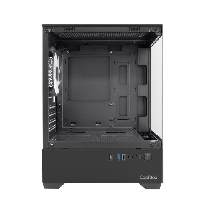 Coolbox Caja de Ordenador Gaming GM200 Vision Lite, Torre Compacta M-ATX/ITX, Cristal Templado, Compatible con Gráficas 280 mm, USB-C, Color Blanco/Negro, sin Fuente