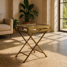 Mesa Oro Metal-Cristal 61 X 36 X 59 cm